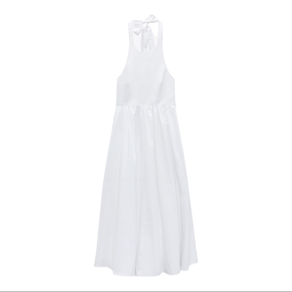 Zara Poplin Tie Halter Neck Midi Dress White Wedding Capsule Closet XL NWT - Picture 8 of 16